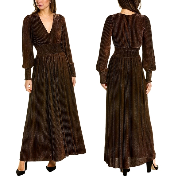 Boden Dresses & Skirts - Boden Metallic V-Neck Smocked Pleated Party Maxi Dress Size 8P NWT